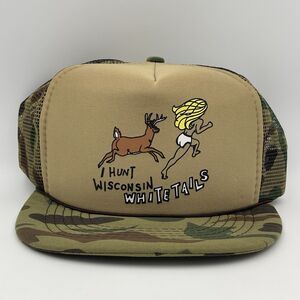 Vintage I Hunt Wisconsin Whitetails Deer Hunting Camo Snapback Trucker Hat Cap